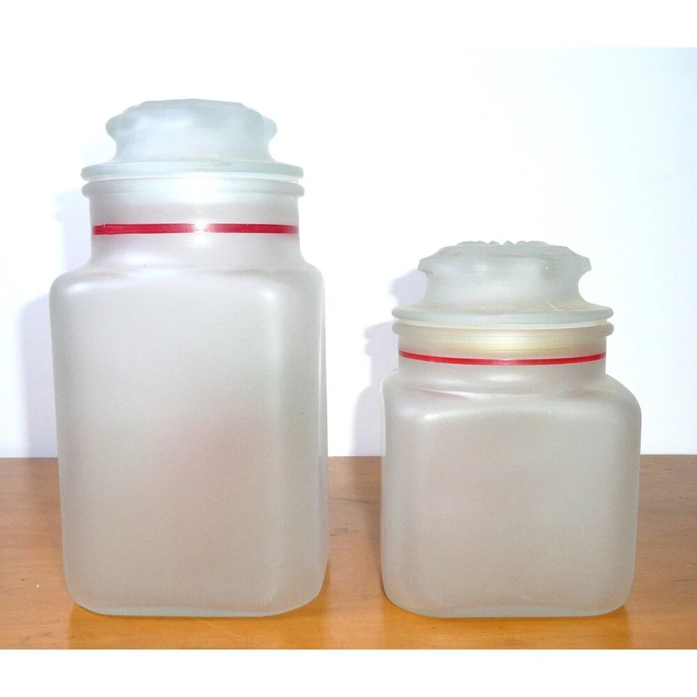 Vintage Anchor Hocking Strawberry Canister Set, 4 Piece Frosted/Satin Glass